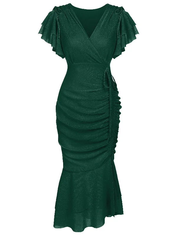 1930s Ruffle Lace-up Fishtail Dress