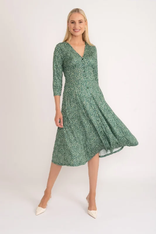 Angelina Midi Dress in Green Print