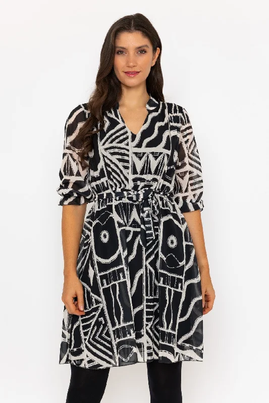 Black Printed Knee Length Dress