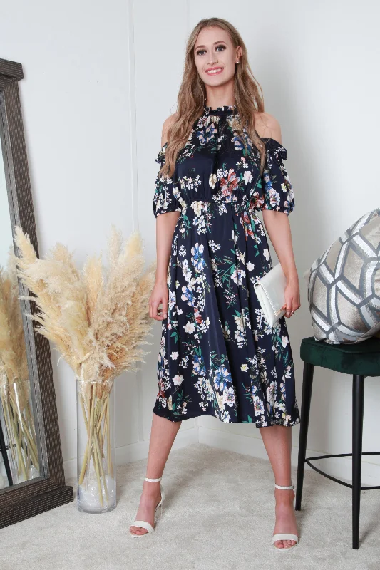 Double Second Printed Cold Shoulder Floral Dress