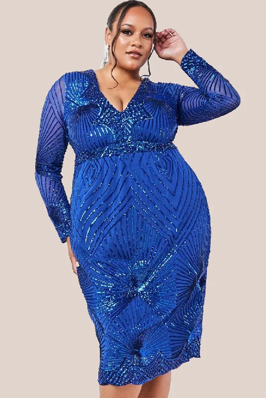 Goddiva Plus Scalloped Hem Starburst Midi Dress - Royal Blue