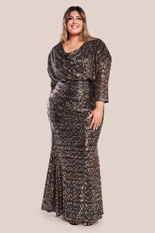 Goddiva Plus Sequin Cowl Maxi Dress - Black