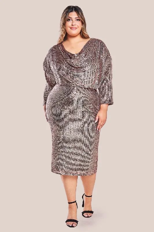 Goddiva Plus Sequin Cowl Neck Midi Dress - Champagne