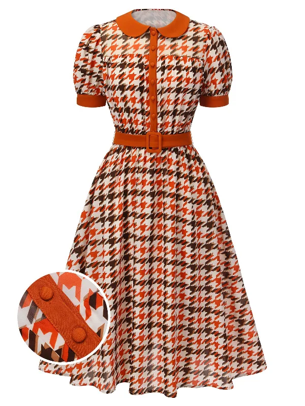 Orange 1940s Houndstooth Doll Collar Dress