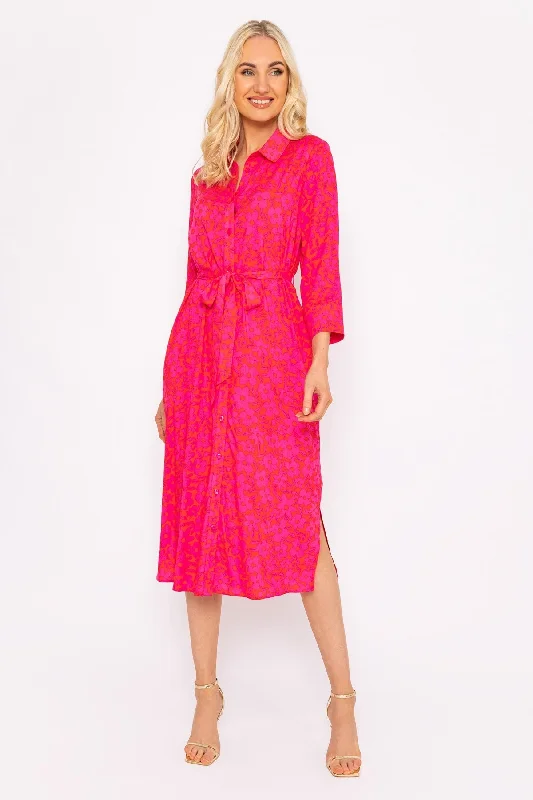 Orange Printed Viscose Shirt Dress