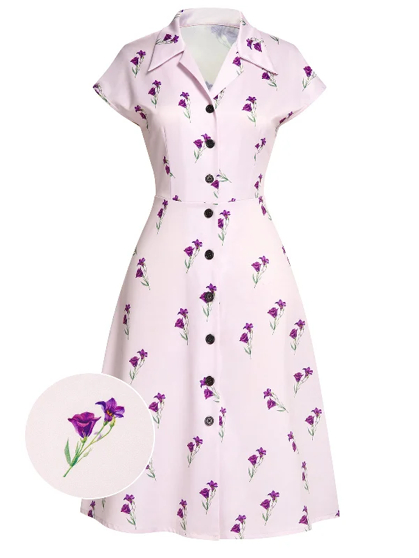 Purple 1940s Petunia Lapel Dress