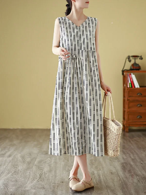 Women's Elegant Striped Printed Mid-Length A-line Dress