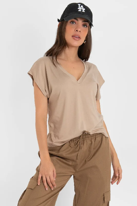 Top oversized cuello v manga corta