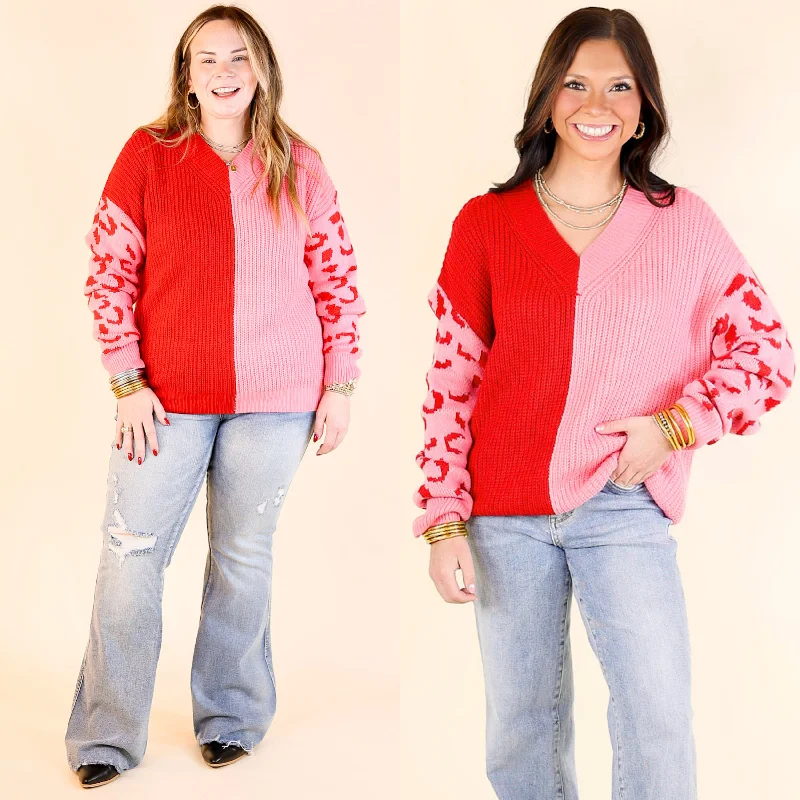 Changing Seasons Leopard Print Long Sleeve Sweater in Pink and Red