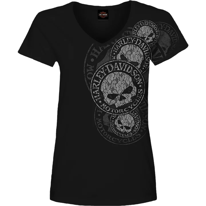 Harley-Davidson Lacey G II Ladies V-Neck Tee Black with Back Print