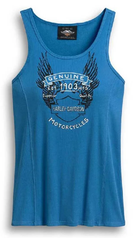 Harley-Davidson® Women's Genuine Motorcycles Sleeveless Tank Top - Deep Water Blue