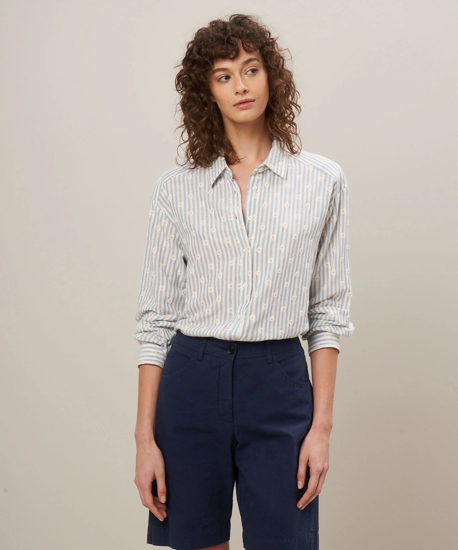 Hartford Embroidered Cinema Button Down in Blue Stripes