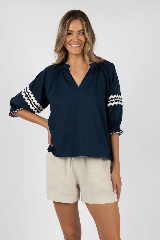 Humidity Ziggy Blouse - Navy