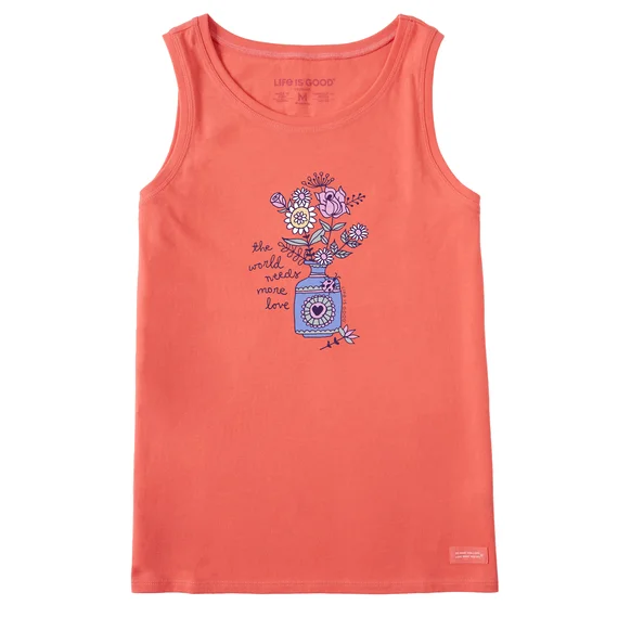 Women's More Love Flower Vase Doodle Crusher Tank - Mango Orange