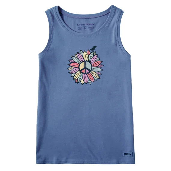 Women's Peace Sign Flower Crusher Tank - Vintage Blue