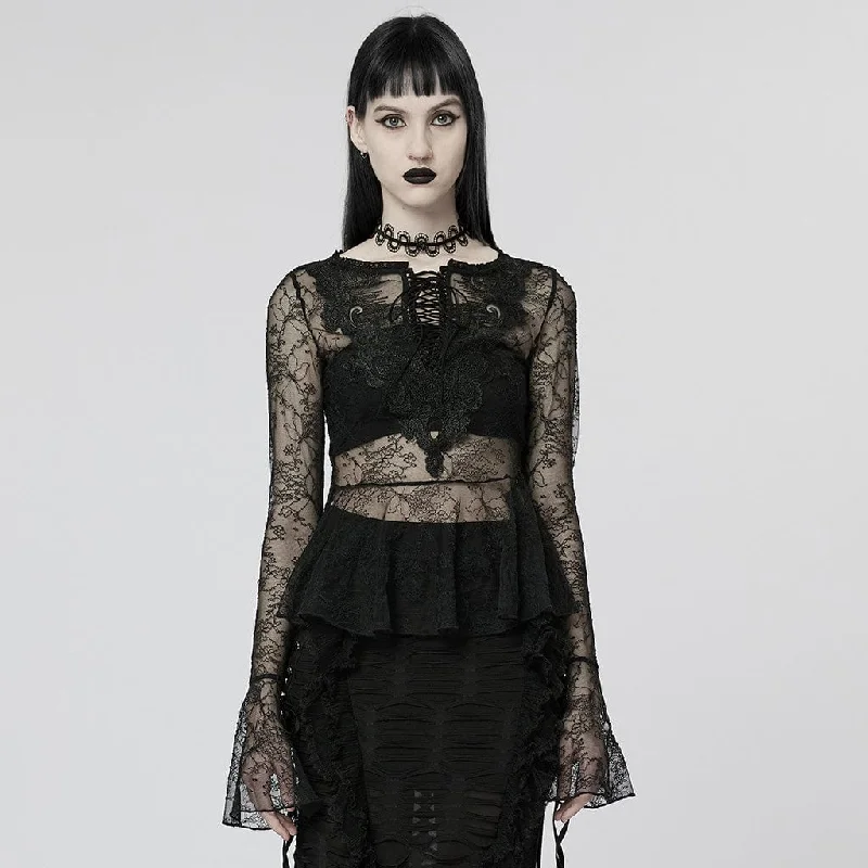 Women's Gothic Flare Sleeved Sheer Lace Shirt