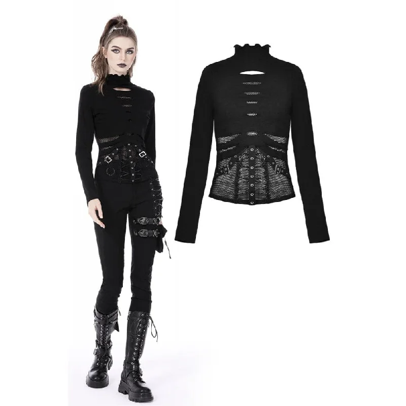 Women's Punk Ripped Mesh Splice Shirt