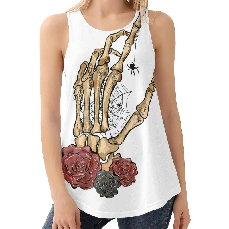 Women's Skeleton Hand With Flowers & Hanging Spider