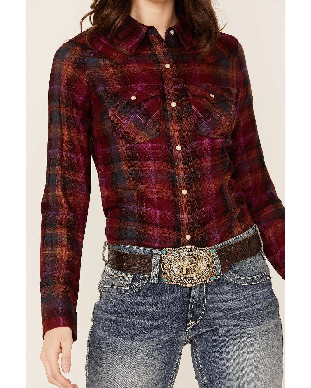 Wrangler Women's Retro Flannel Purple Plaid Snap Shirt