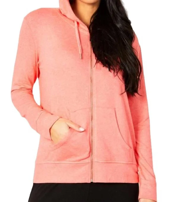 Zip Peace Hoodie In Coral