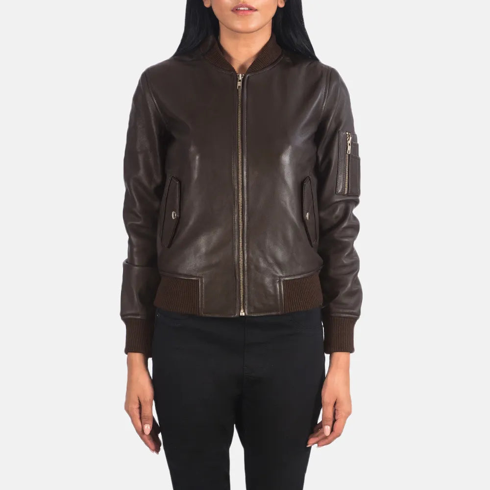 Brown Women's Leather Jacket in Sheepskin Leather