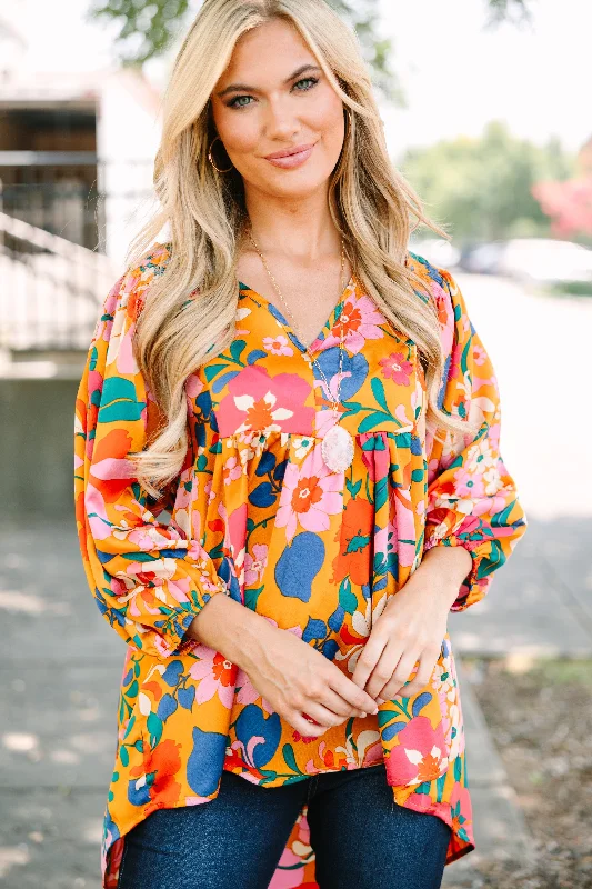 Feeling Wild Rust Orange Floral Tunic