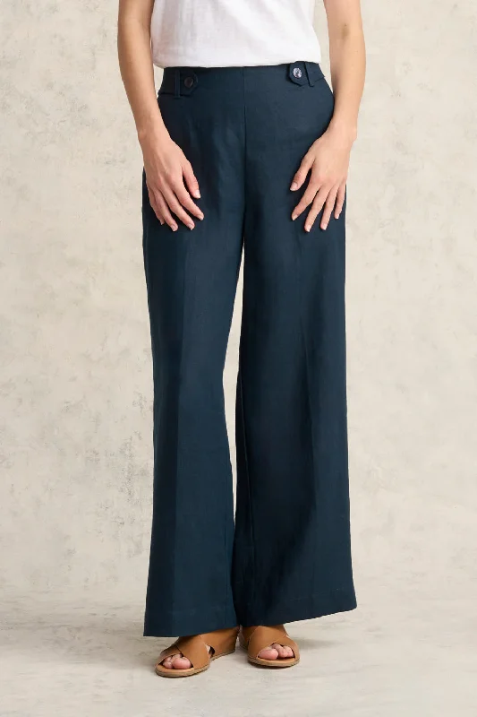 Full Length Waist Tab Linen Pant - Ink