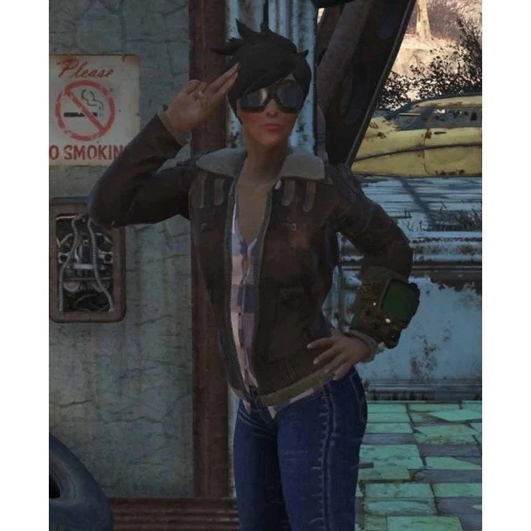 Game Fallout 76 Tracer Brown Leather Jacket