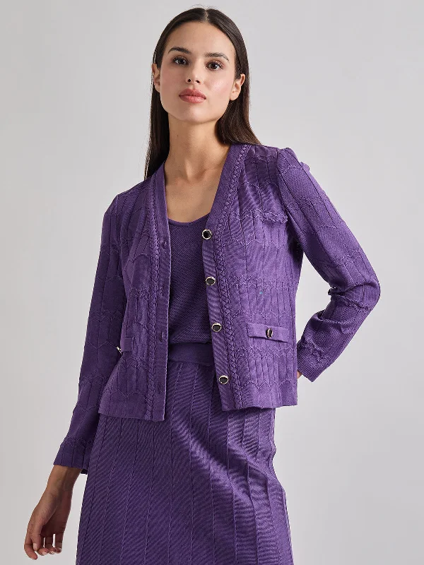 Heritage Fit Braided Trim Tonal Zig-Zag Knit Cardigan