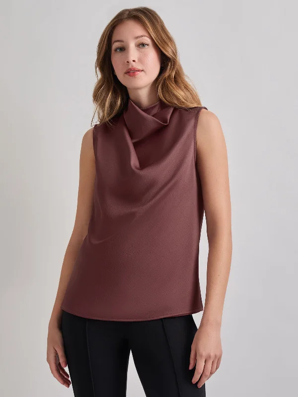 High Neck Draped Crepe de Chine Blouse