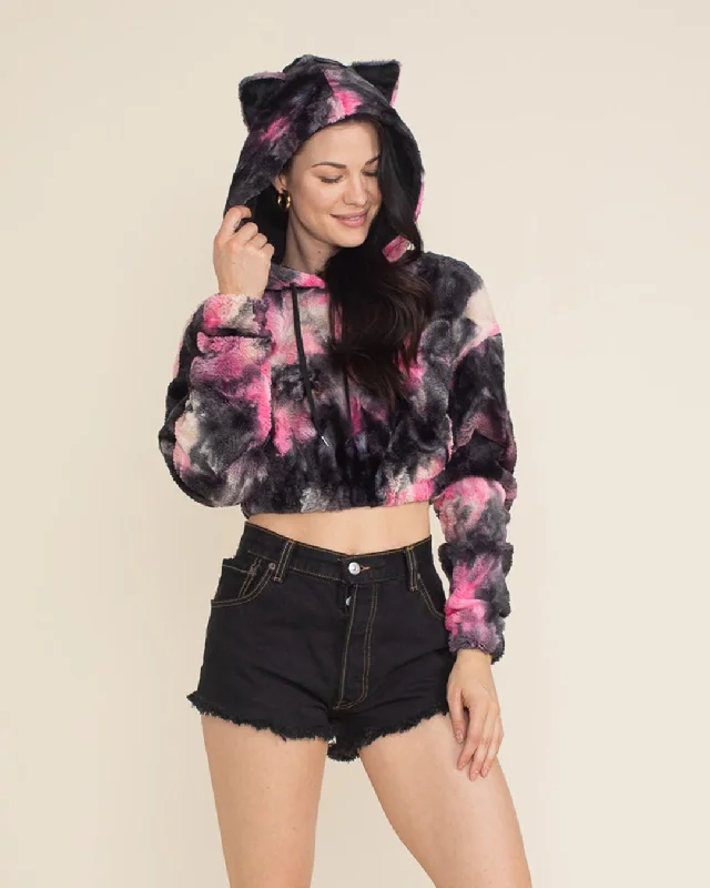 Ink Spotted Leopard Classic Ultra Soft Faux Fur Crop Hoodie | Women's