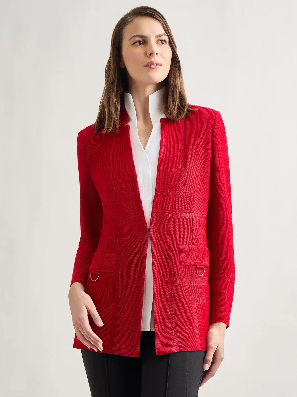 Inverted Notch Collar Tailored Knit Jacket