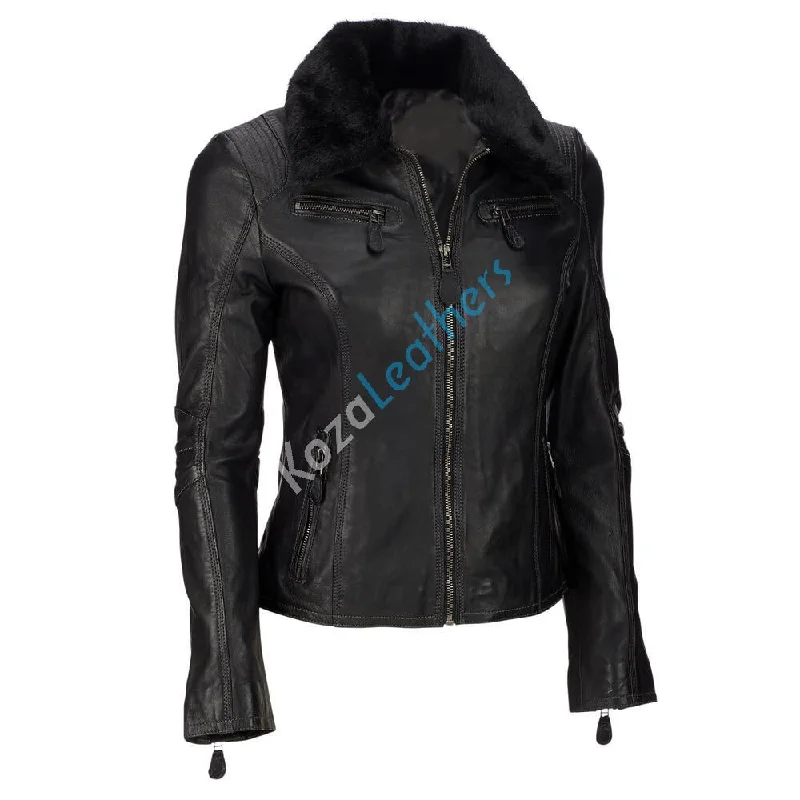 Koza Leathers Women's Real Lambskin Leather Bomber Jacket KW110