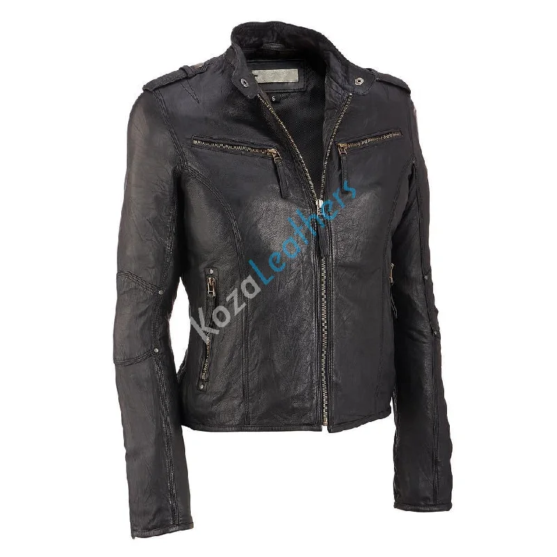 Koza Leathers Women's Real Lambskin Leather Bomber Jacket KW118