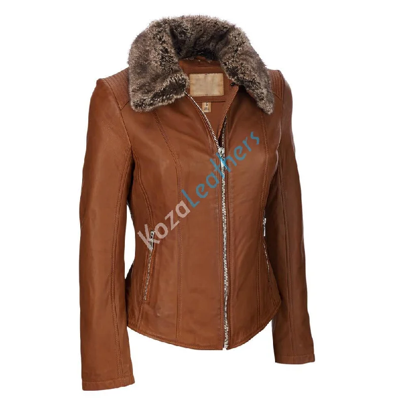 Koza Leathers Women's Real Lambskin Leather Bomber Jacket KW132