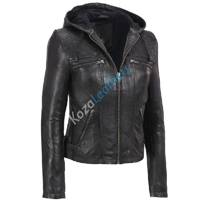 Koza Leathers Women's Real Lambskin Leather Bomber Jacket KW161