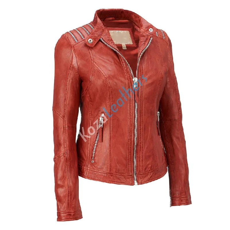 Koza Leathers Women's Real Lambskin Leather Bomber Jacket KW181