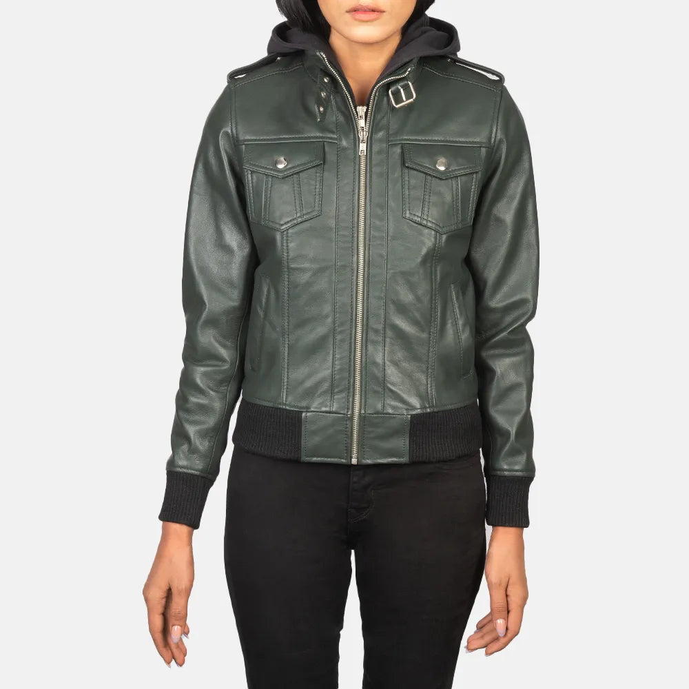 Olive Green Jacket Women with Quilted Polyester Lining