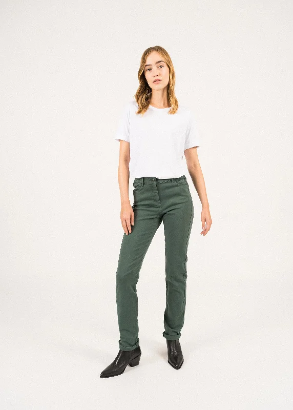 Patricia straight pants - elasticated waist, in stretch cotton (VEGETAL)