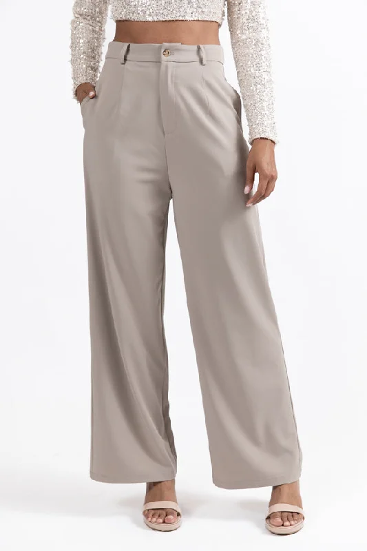 Swept Away With You Taupe Tailored Wide Leg Pants