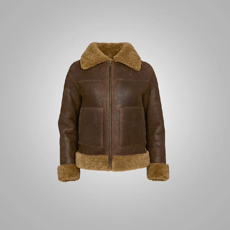 Women B3 Flight Leather Bomber Aviator Jacket