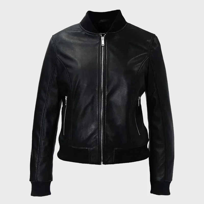 Women’s Black Bomber Sheep Leather Jacket