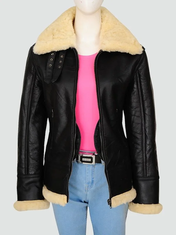 Women’s Black Shearling Bomber Leather Jacket