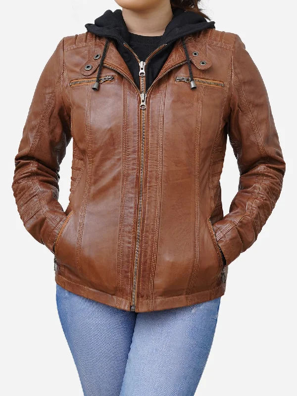 Women's Brown Real Lambskin Hooded Leather Jacket