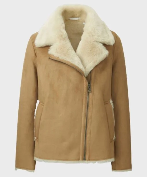 Womens Faux Shearling Designer Sheepskin Brown Jacket