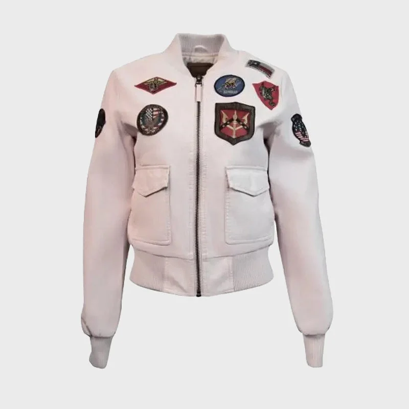 Women's Light Pink Top Gun Vegan Leather Bomber Jacket