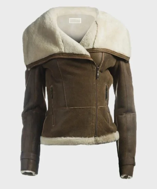 Womens Soft Shearling Sheepskin Leather Brown Jacket