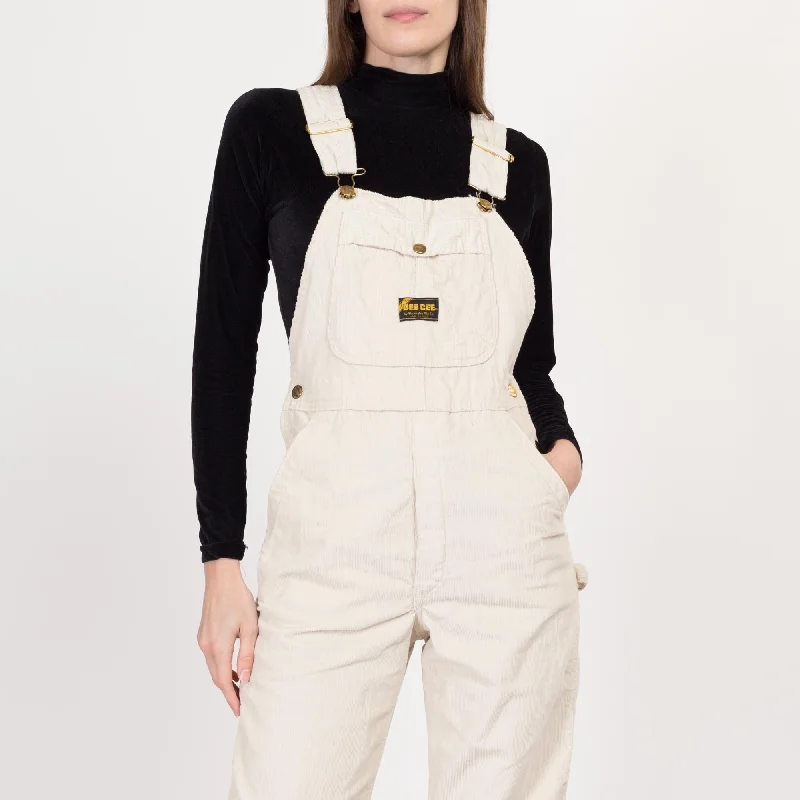 XS-Sm 60s 70s Washington Dee Cee White Corduroy Unisex Overalls