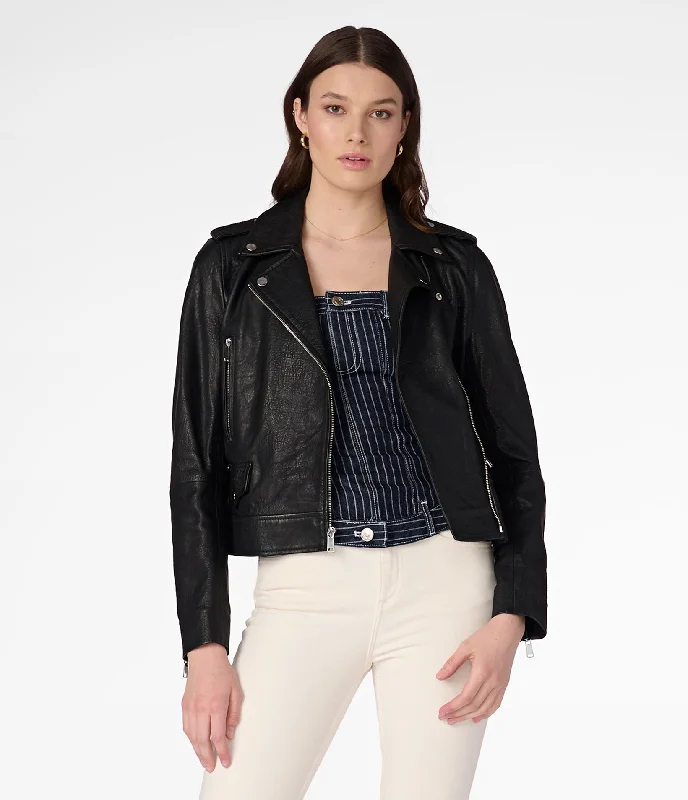 Kiley Textured Asymmetrical Genuine Leather Jacket