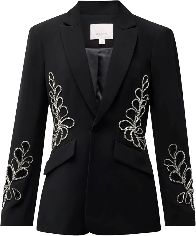 Cinq a Sept Women's Rhinestone Paisley Cheyenne Blazer, Black, 2